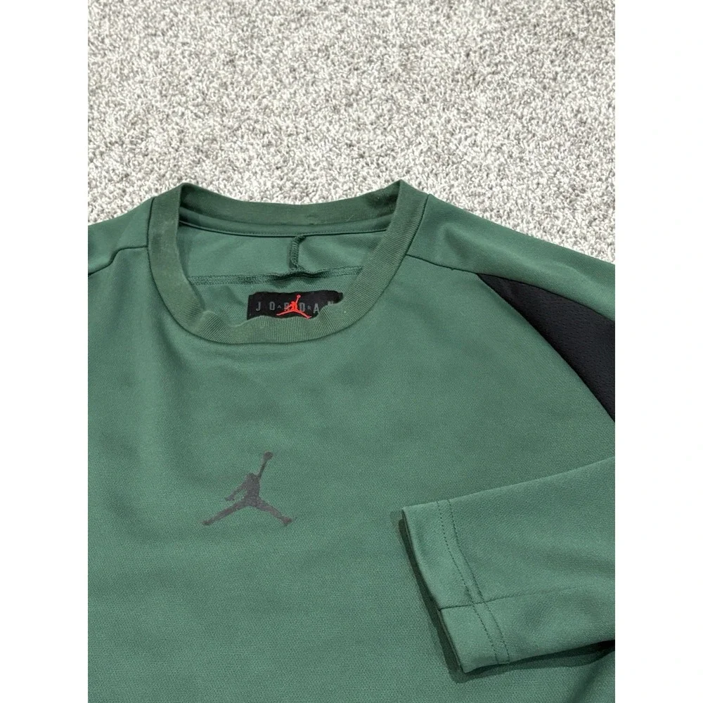 Jordan Mens Long Sleeve Athletic Shirt Green Black Mesh Jumpman Logo Size Large